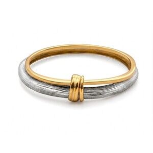 Alexis Bittar Signed AB Clear Lucite Gold Bangle Bracelet Textured Twisted Knot
